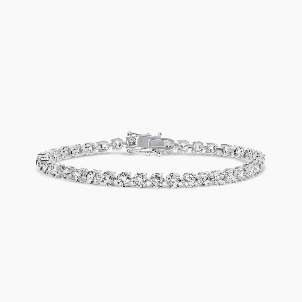 18ct white gold round brilliant cut lab grown diamonds tennis bracelet in a three claw setting