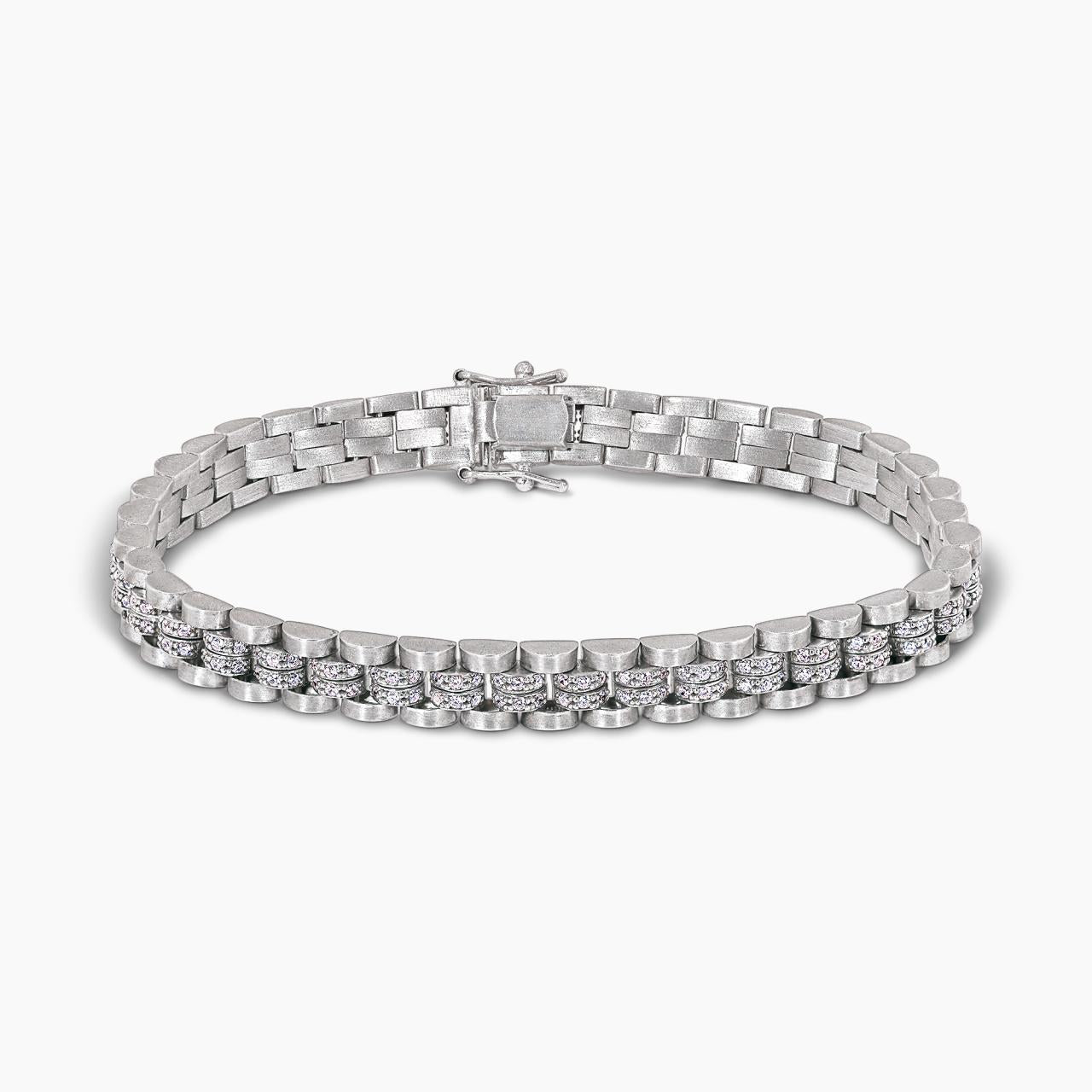 Silver link men's bracelet with Cubic Zirconia 21cm – House of Cerrone