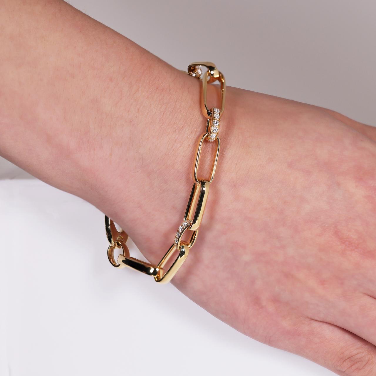 18ct yellow gold diamond pave set fancy link bracelet 19cm on the wrist