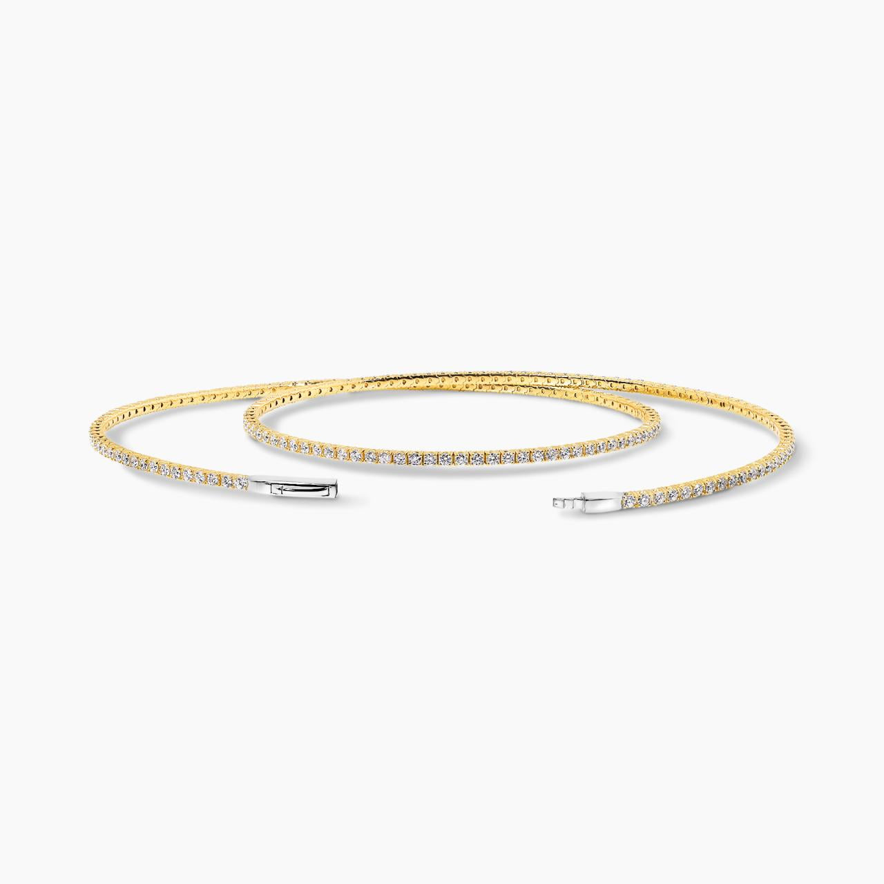 18ct yellow and white gold double layered diamond claw set bangle
