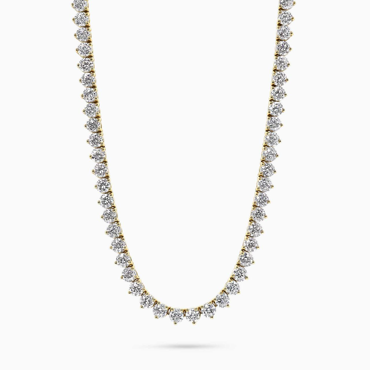 18ct yellow gold round brilliant cut Lab grown diamonds tennis necklace in a three claw setting