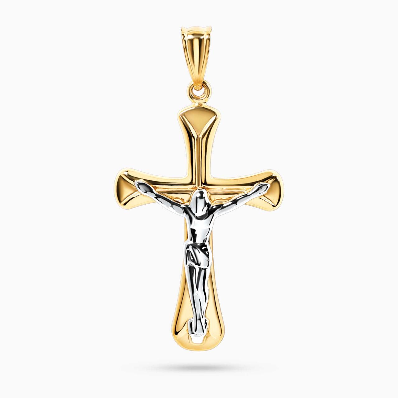 18ct yellow and white gold hollow crucifix pendant