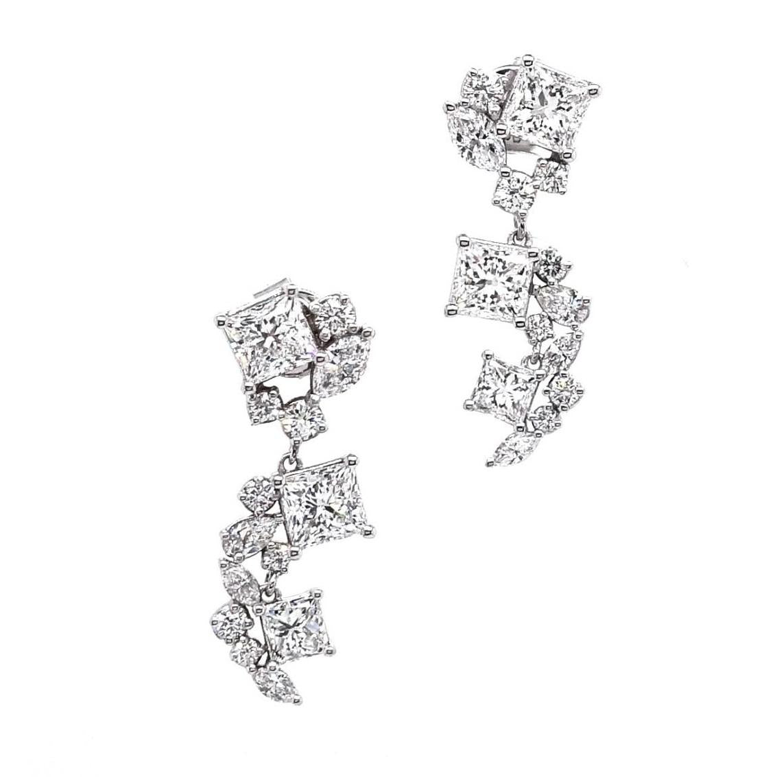 18ct white gold princess, round, pear, marquise and princess cut diamonds drop earrings GIA cert