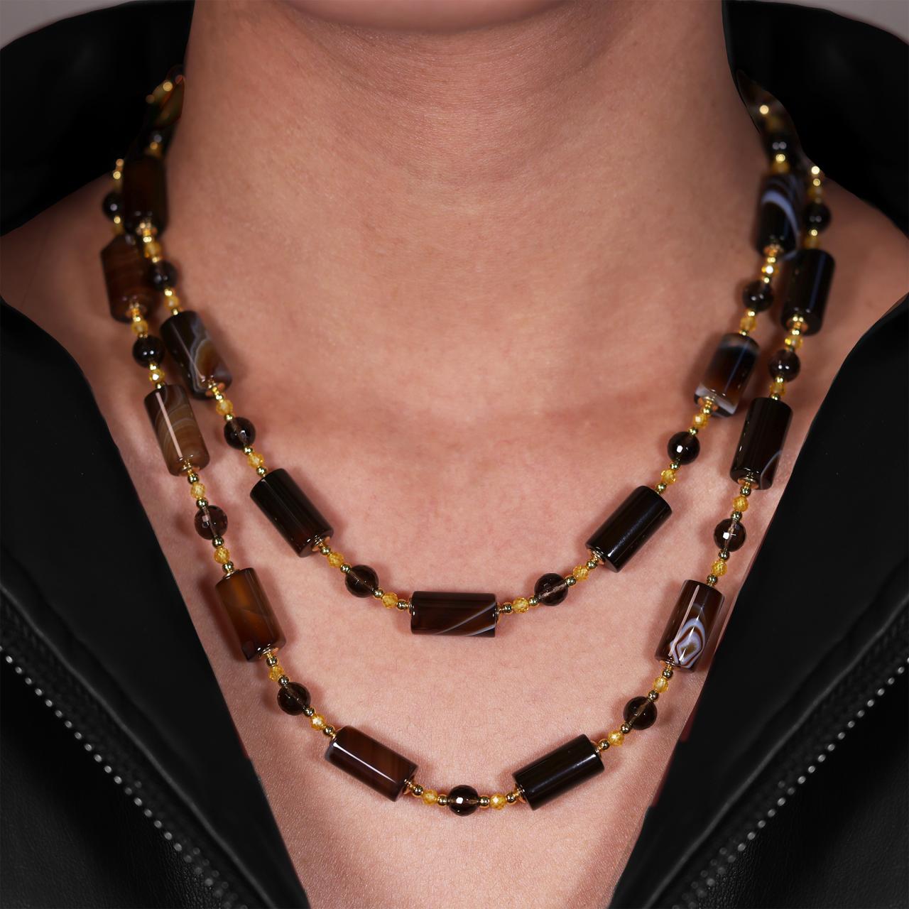 Agate and topaz beads necklace with gold-plated silver fittings from the Carmela Cerrone Collection
