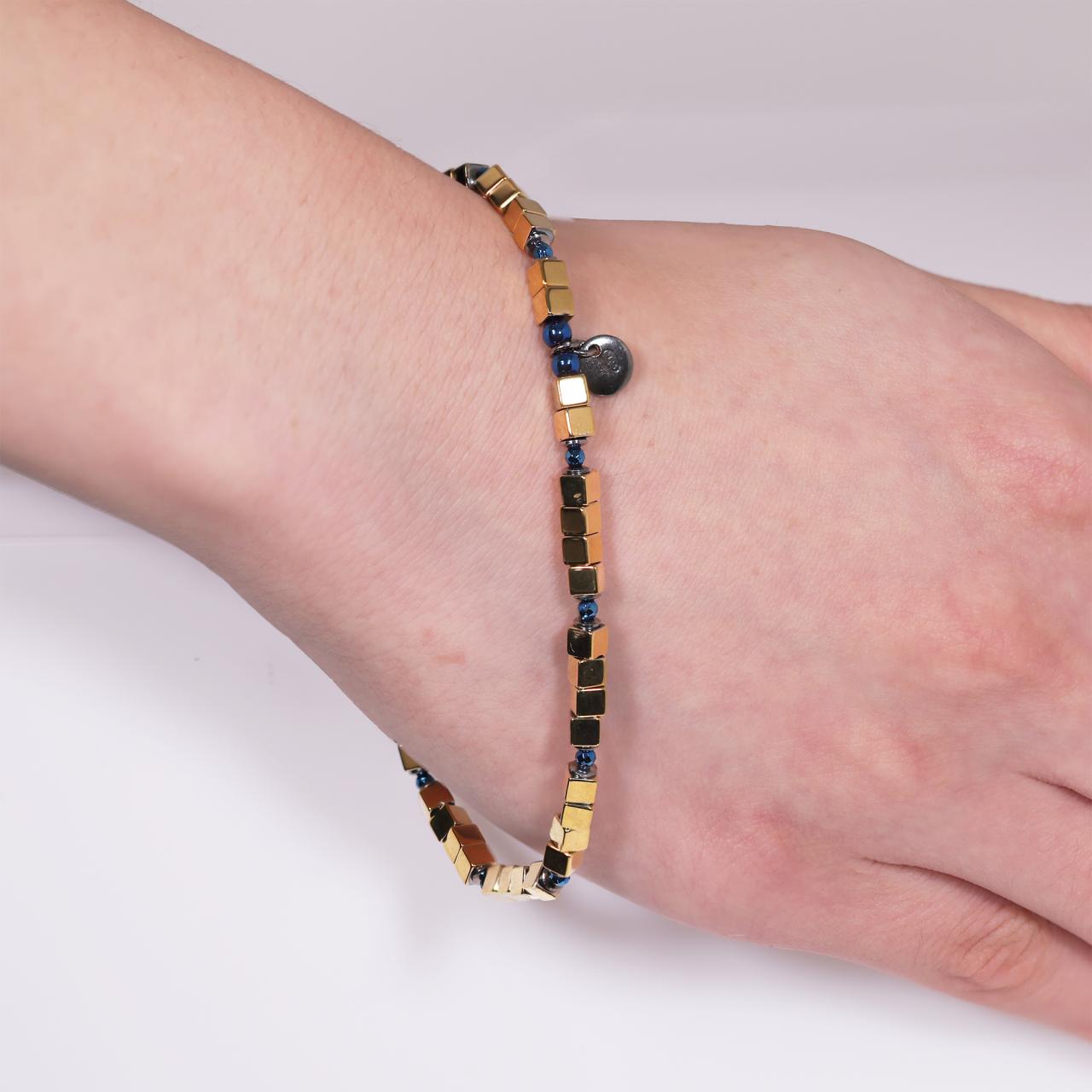 Hematite beads bracelet with gold plated silver fittings from the Carmela Cerrone Collection