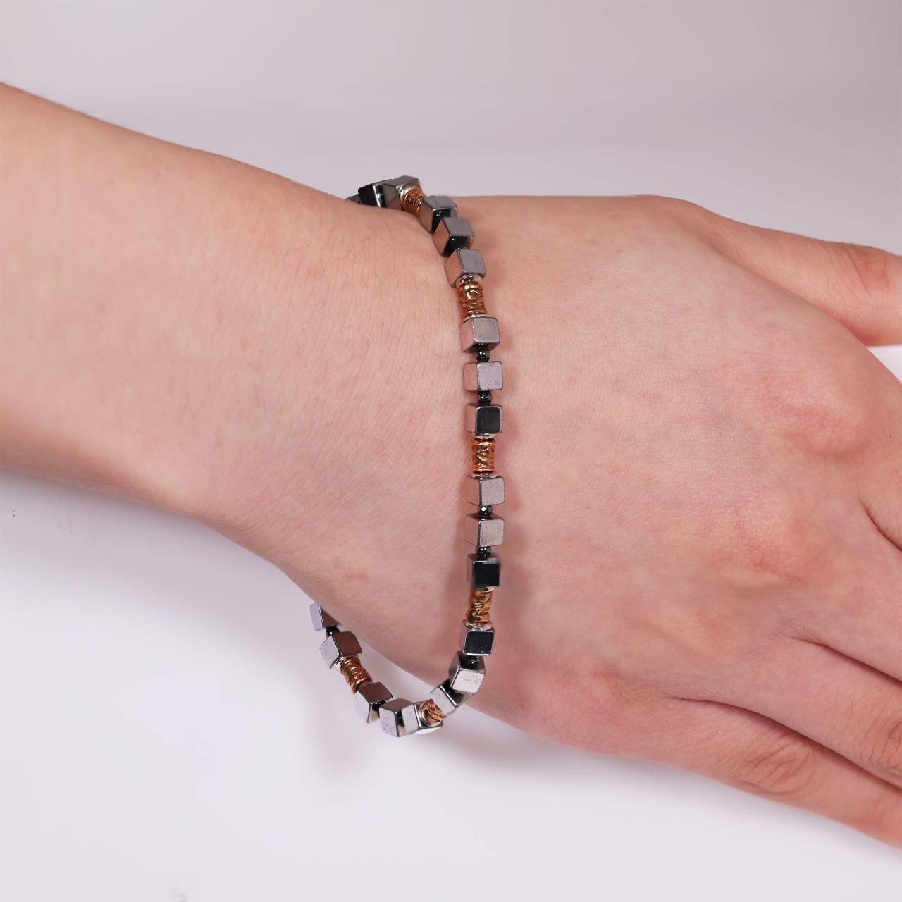 Hematite beads bracelet with gold plated silver fittings from the Carmela Cerrone Collection