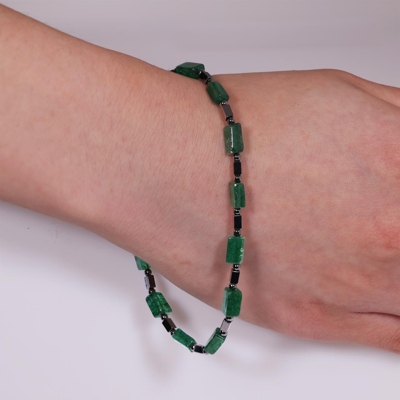 Emerald and hematite beads bracelet with gold plated silver fittings from the Carmela Cerrone Collection