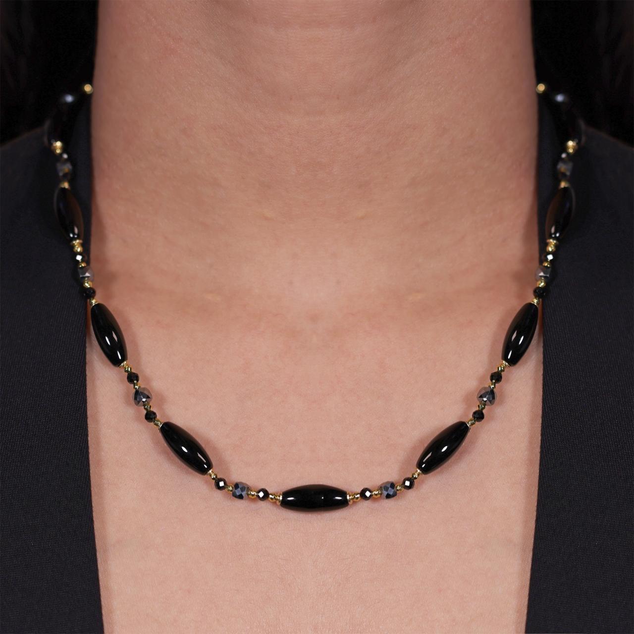 Onyx, spinel and terahertz beads necklace with gold-plated silver fittings from the Carmela Cerrone Collection