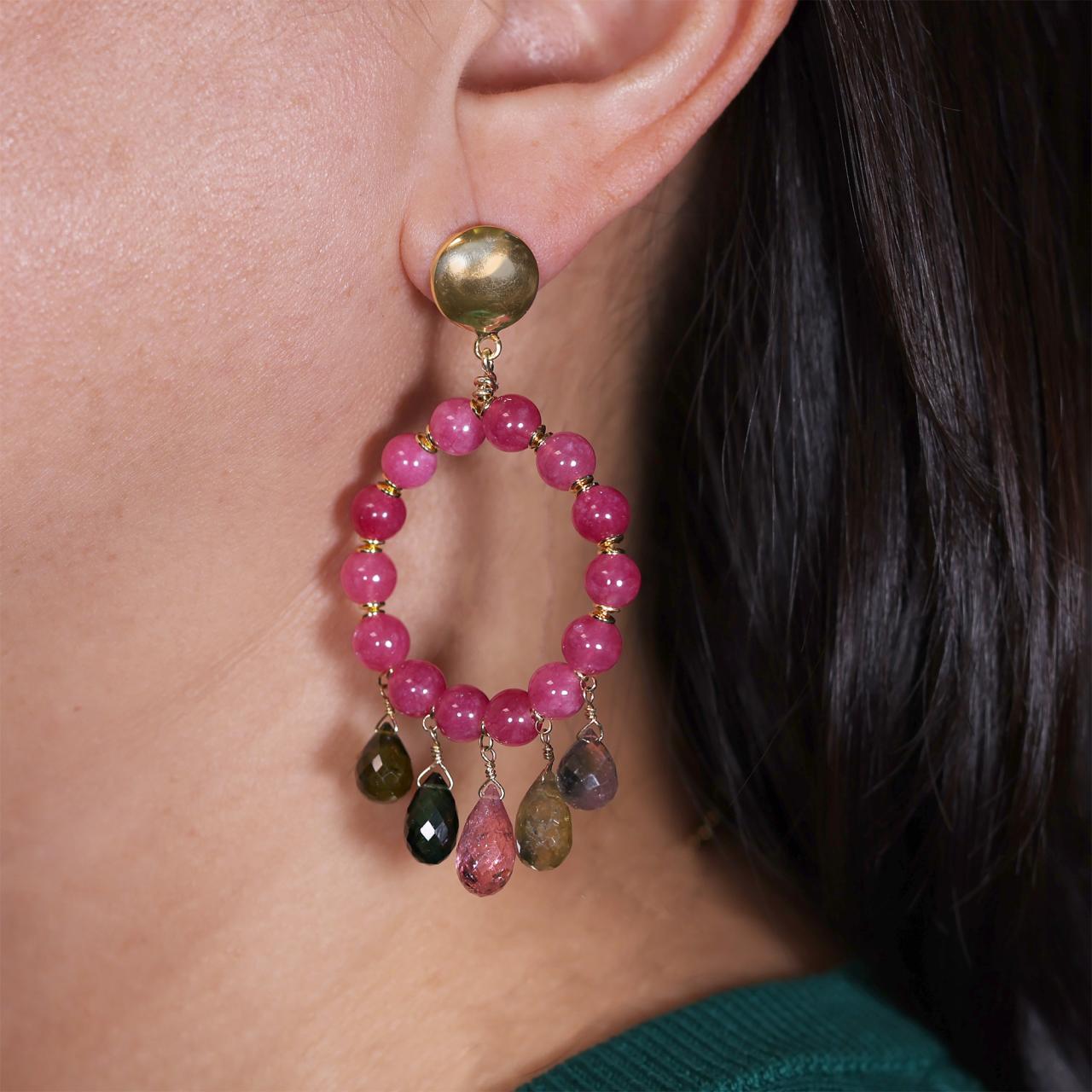 Quartz and fluorite beads earrings with gold-plated silver fittings from the Carmela Cerrone Collection