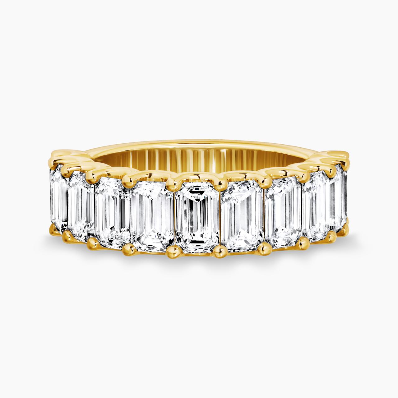 18ct yellow gold 11=3.92ct EF VS emerald cut lab grown diamonds ring in a claw setting