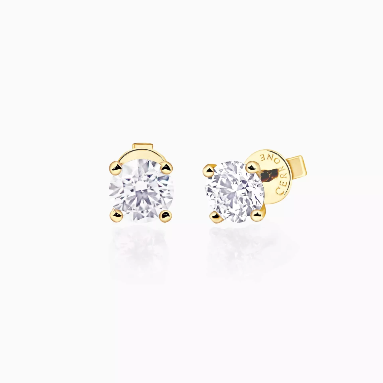 18ct yellow gold 2=1.63ct DEF VVS VS round brilliant cut lab grown diamond solitaire stud earrings
