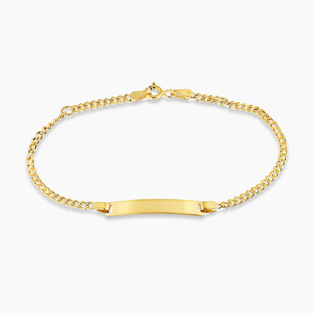 18ct yellow gold hollow diamond cut flat curb link ID baby bracelet with spring ring clasp