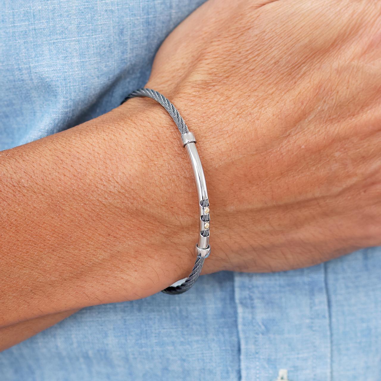 Stainless steel and 18ct yellow gold white woven rope men's bracelet 20cm on the wrist