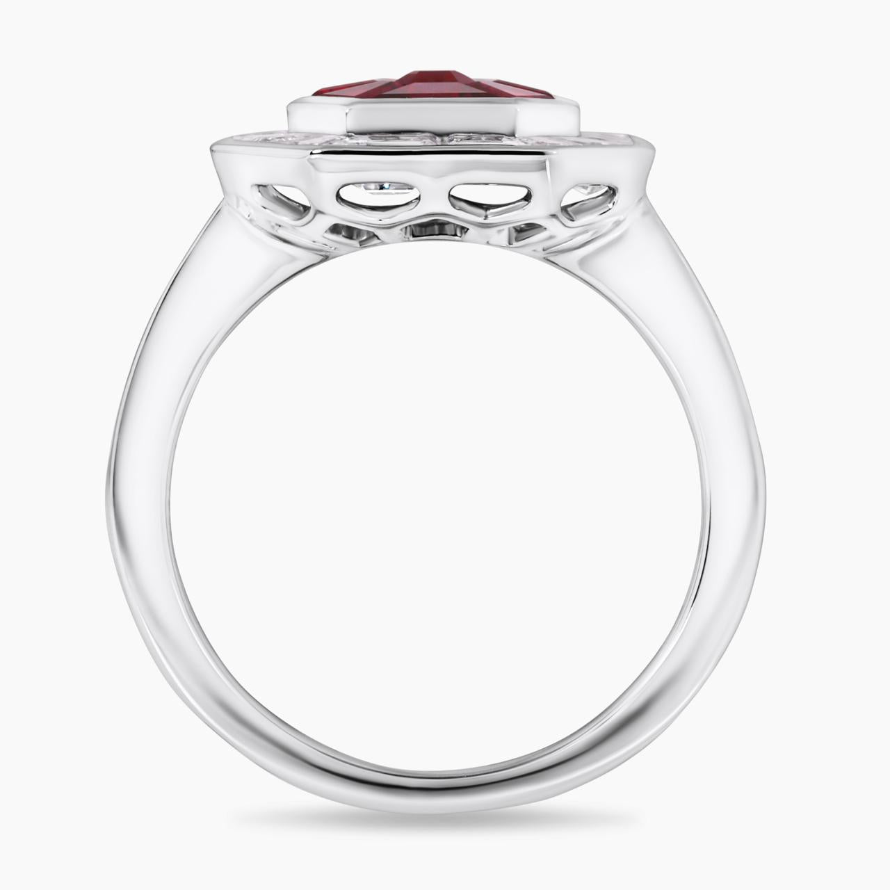 18ct white gold ruby and baguette cut diamonds ring side view