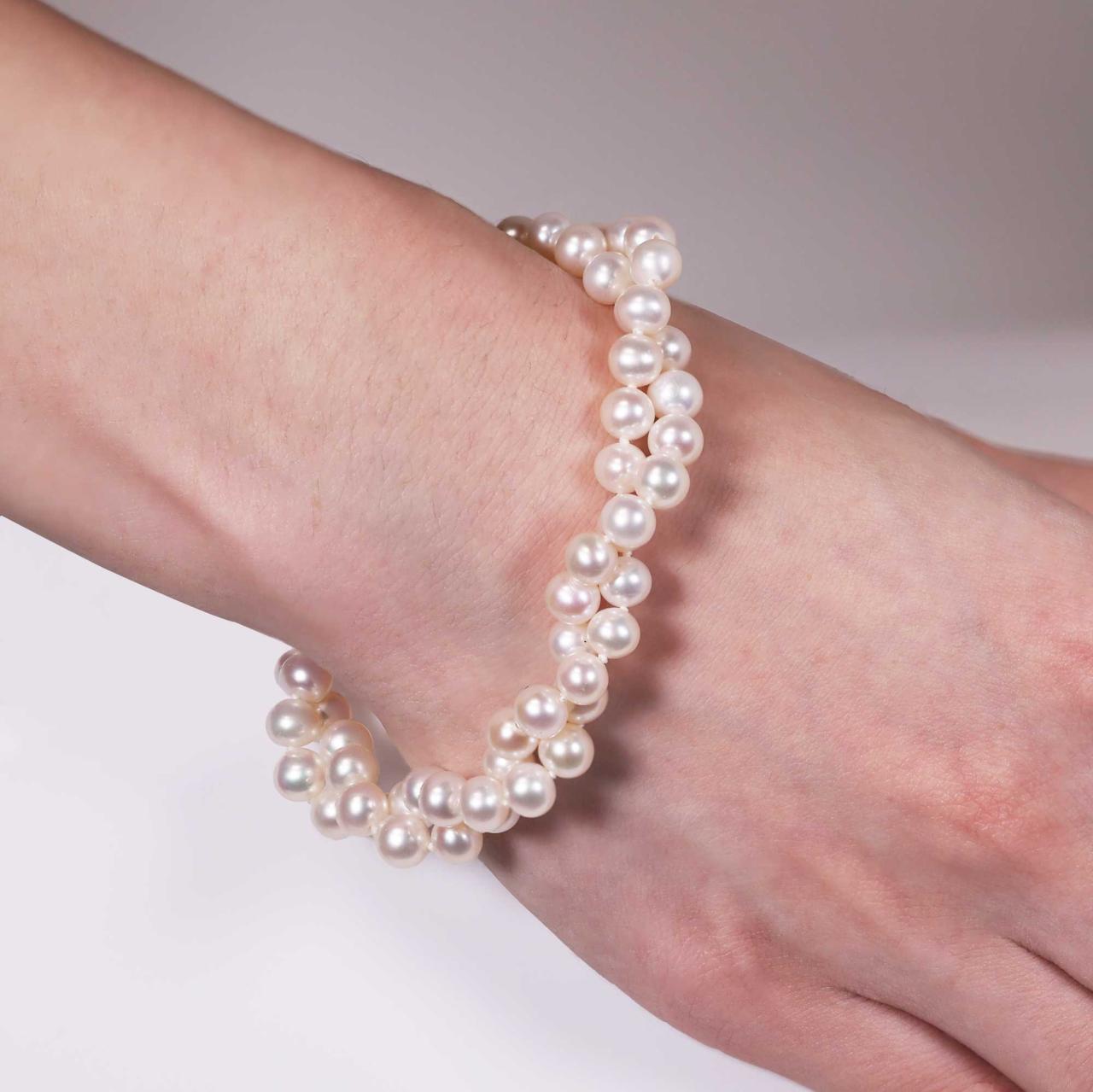 Two strands of fresh water pearls bracelet and a sterling silver magnetic ball clasp from the Carmela Cerrone Collection