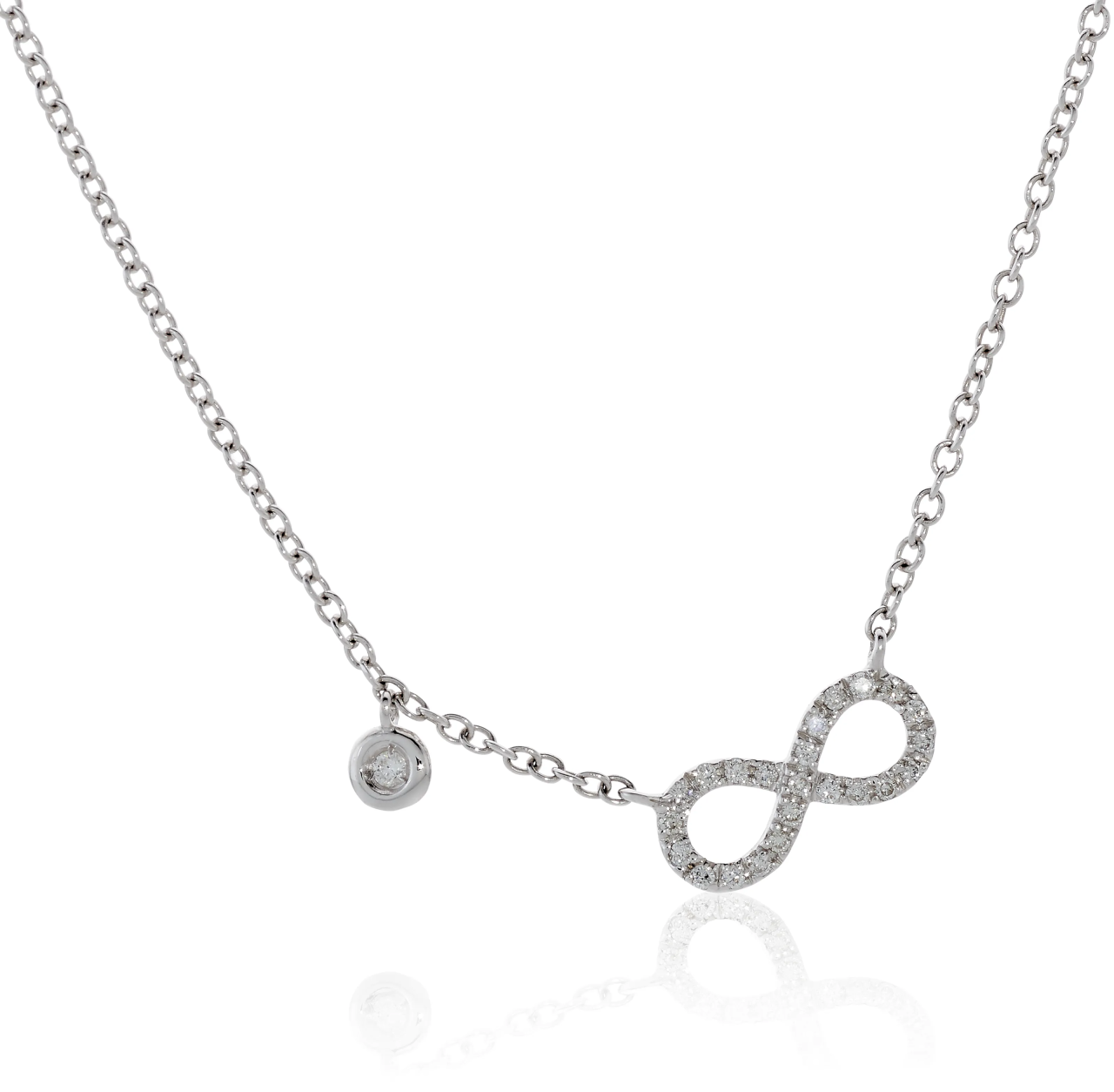 18ct white gold diamond set infinity necklace