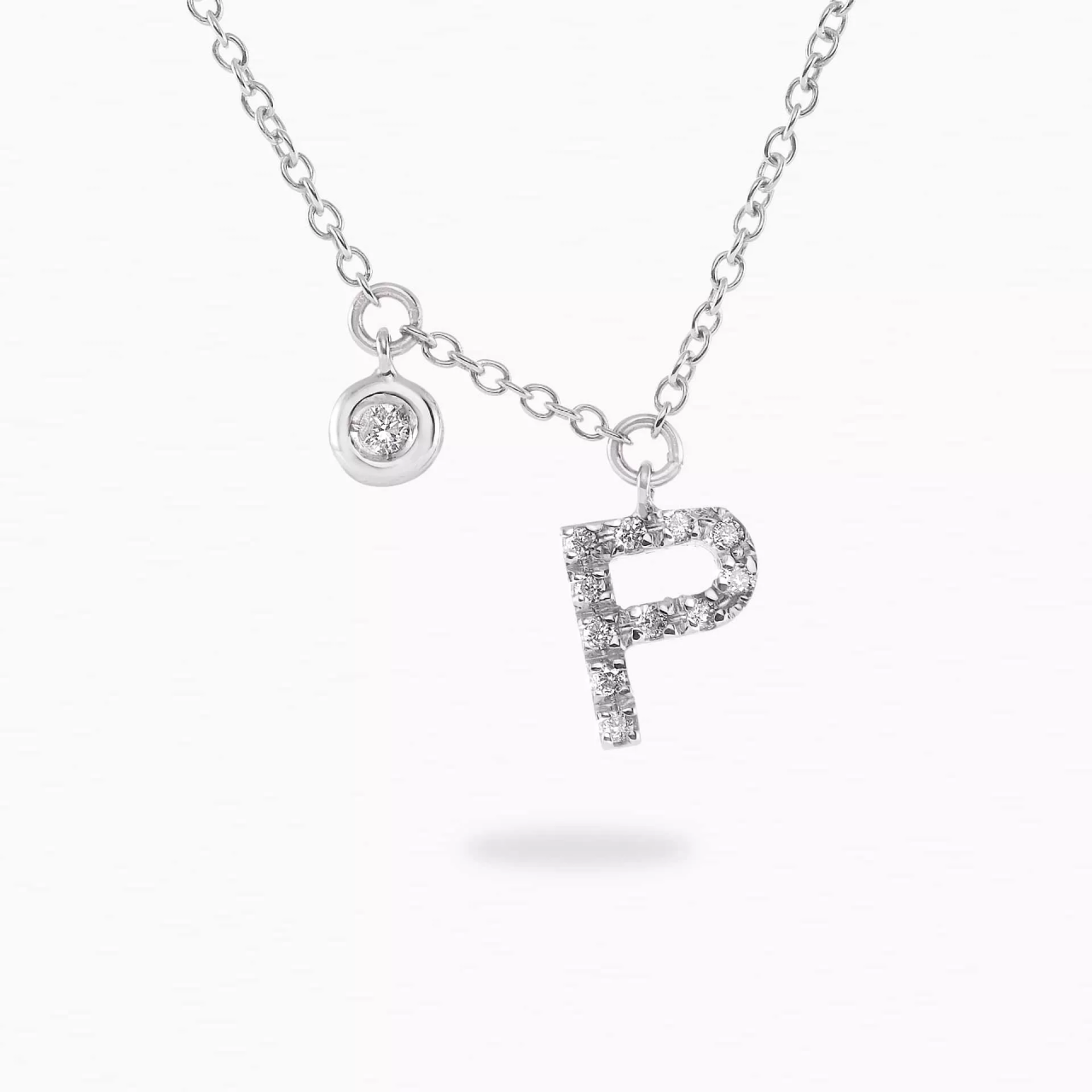 18ct white gold diamond initial ‘P’ necklace