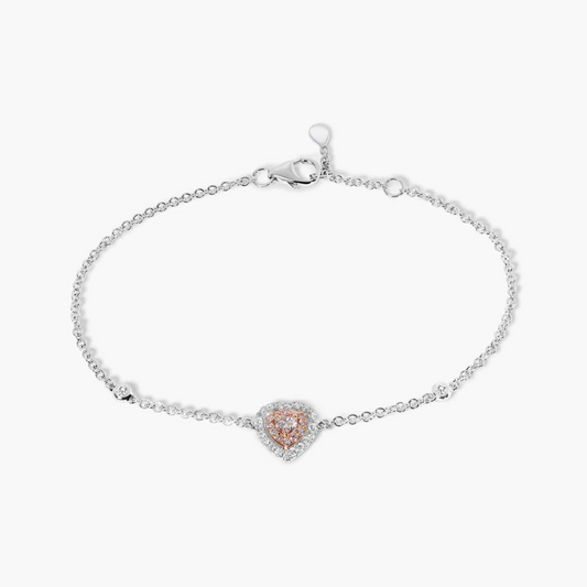 18ct white and rose gold Argyle pink and  white diamond heart bracelet