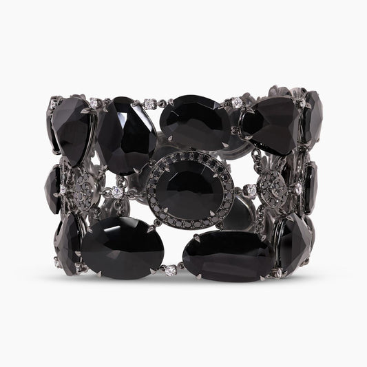 18ct white gold black spinels and diamonds rhodium plated bracelet
