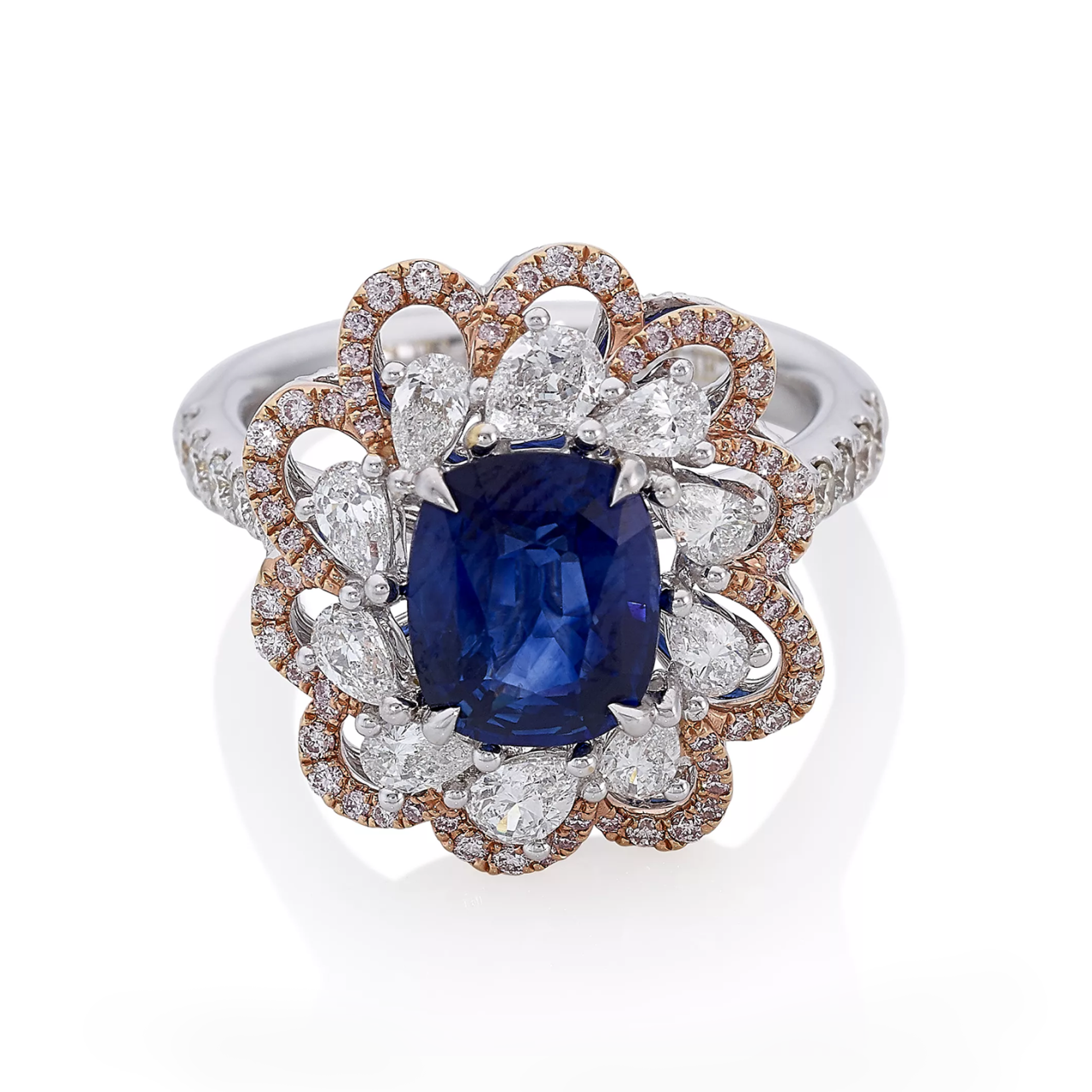 18ct white gold sapphire pink and white diamond ring