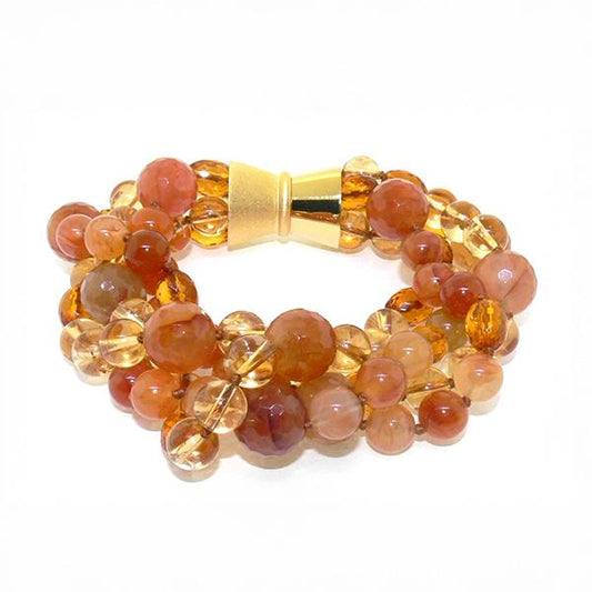 Chalcedony, citrine and amber beaded bracelet
