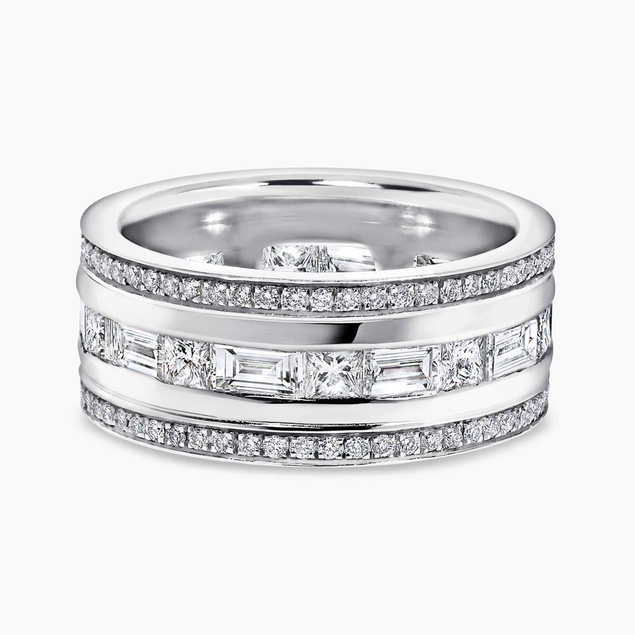 18ct White Gold Baguette, Princess and Round brilliant cut Diamonds Ladies Dress Ring