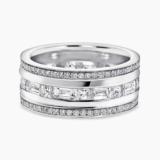 18ct White Gold Baguette, Princess and Round brilliant cut Diamonds Ladies Dress Ring