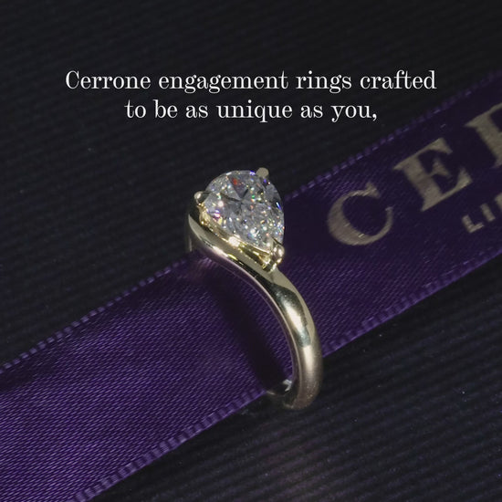 18ct yellow gold pear shaped LAB grown diamond solitaire ring