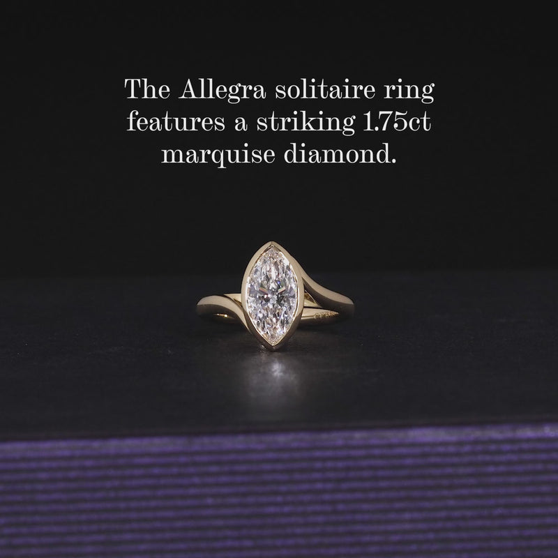 18ct yellow gold marquise cut LAB Grown Diamond solitaire engagement ring in a bezel setting
