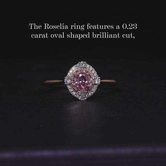 18ct rose and white gold oval shaped brilliant cut fancy intense purple pink diamond halo ring