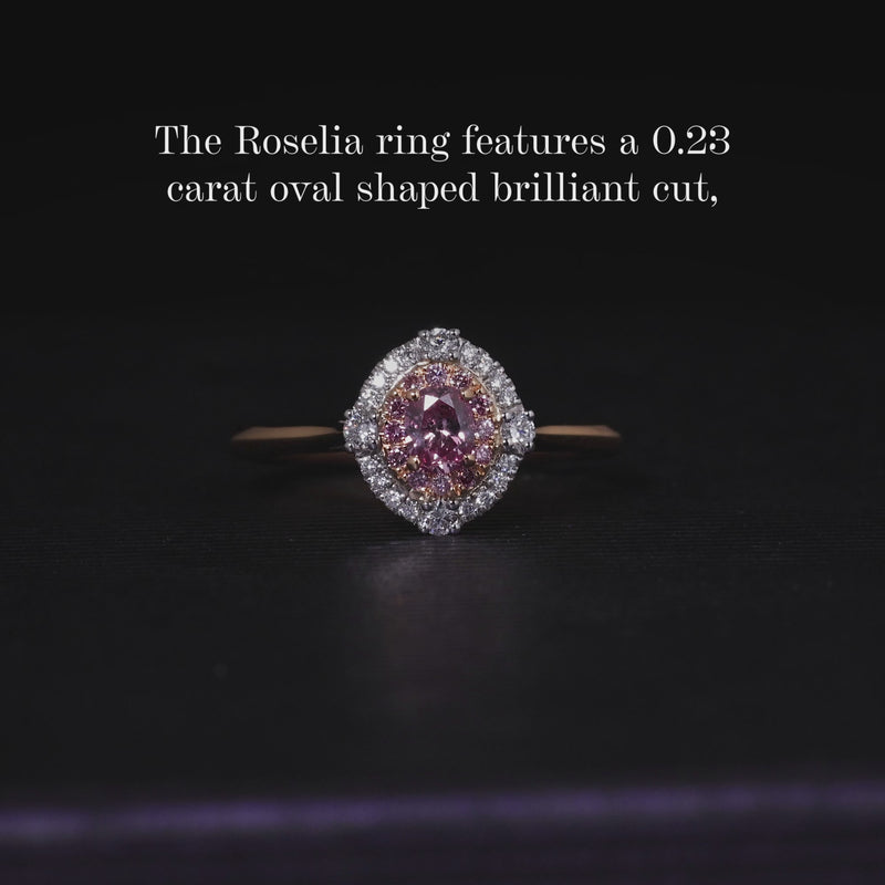 18ct rose and white gold oval shaped brilliant cut fancy intense purple pink diamond halo ring