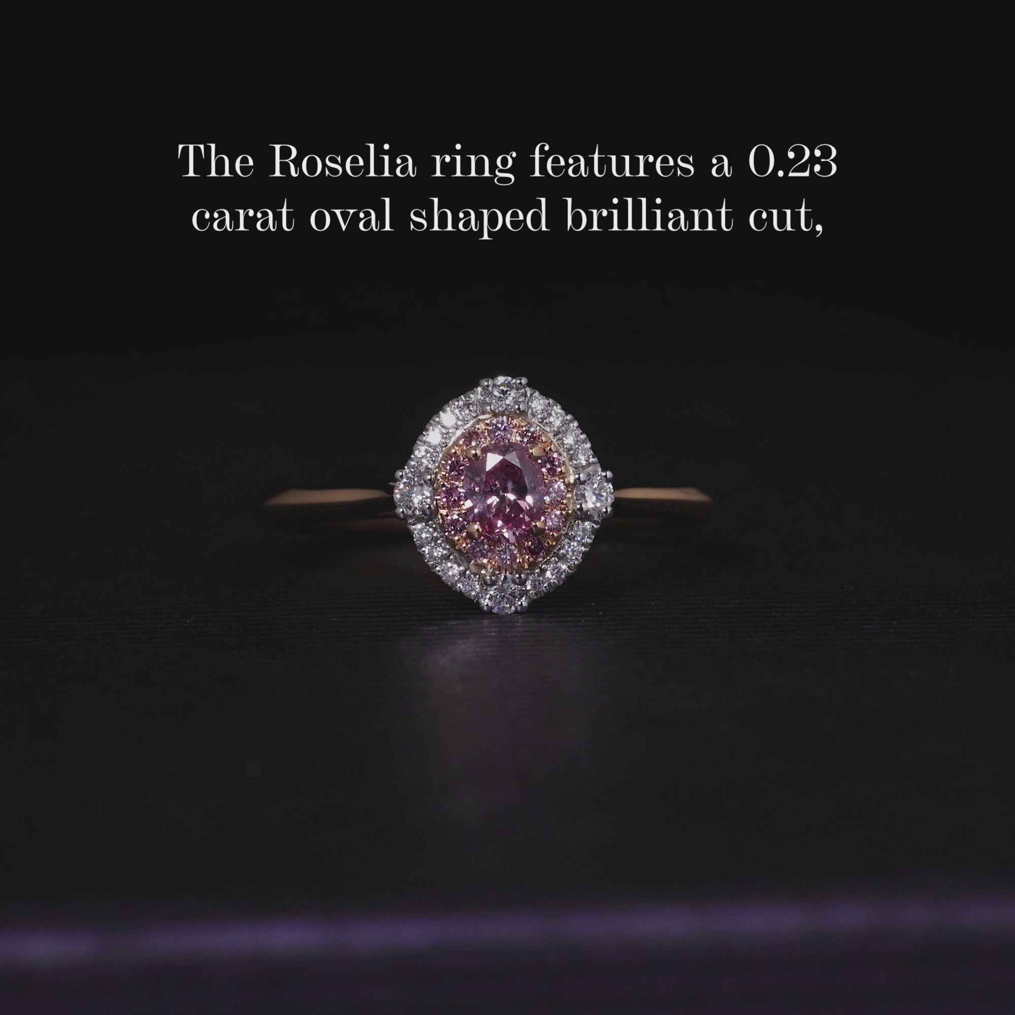 18ct rose and white gold oval shaped brilliant cut fancy intense purple pink diamond halo ring