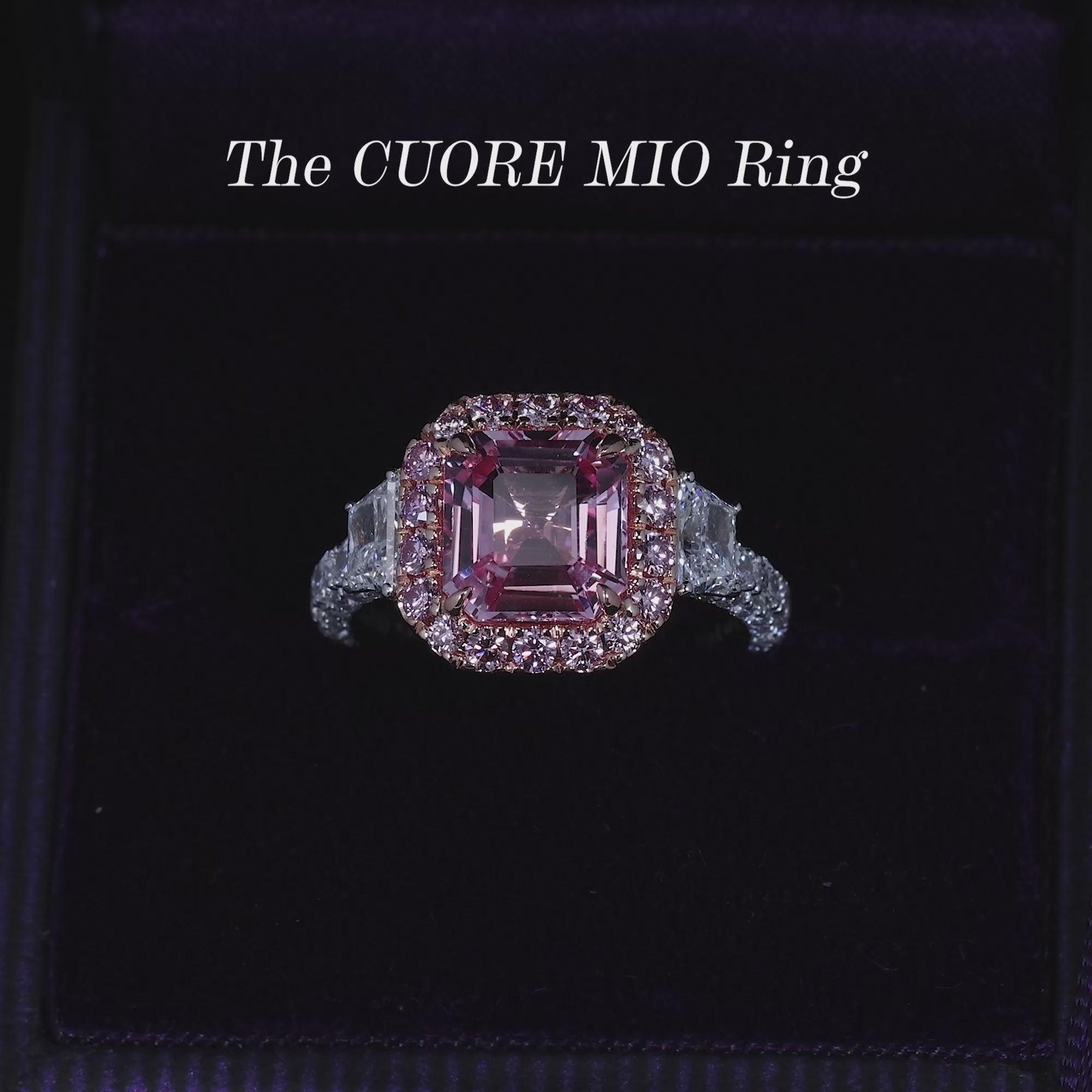 Platinum and 18ct rose gold octagonal step cut natural pink Madagascan Padparadscha unheated sapphire and Argyle Pink diamond ring video