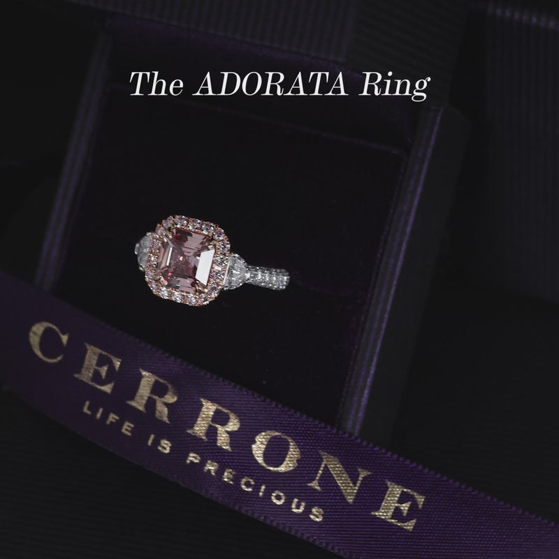 Platinum and 18ct rose gold octagonal step cut unheated Sri Lankan natural orange-pink Padparadscha sapphire and Argyle Pink diamonds ring video