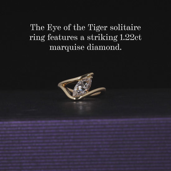 EYE OF THE TIGER - 18ct yellow gold marquise cut lab grown diamond solitaire engagement ring