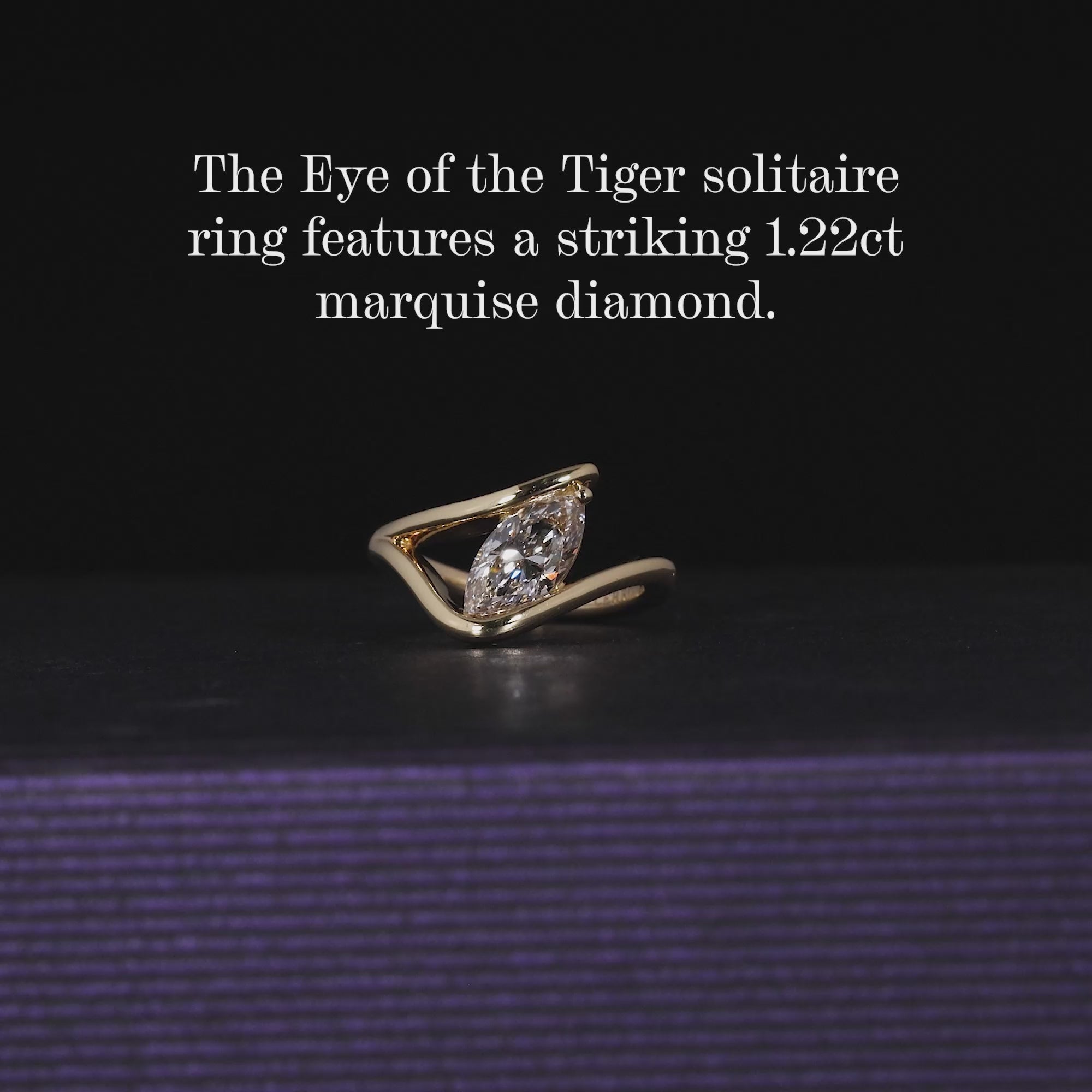 EYE OF THE TIGER - 18ct yellow gold marquise cut lab grown diamond solitaire engagement ring