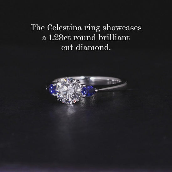 18ct white gold Round Brilliant Cut LAB Grown Diamond and Ceylon blue sapphires engagement ring
