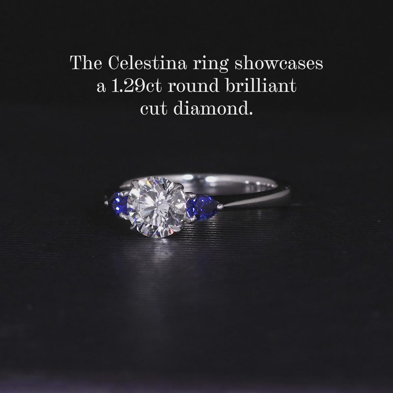 18ct white gold Round Brilliant Cut LAB Grown Diamond and Ceylon blue sapphires engagement ring