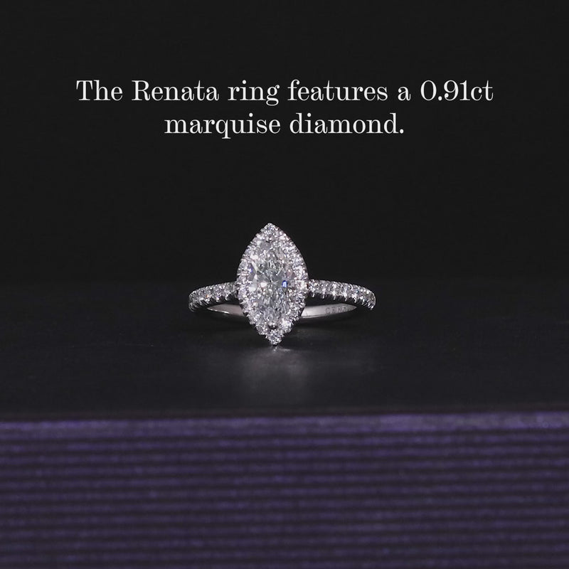 18ct white gold marquise diamond engagement ring with halo video