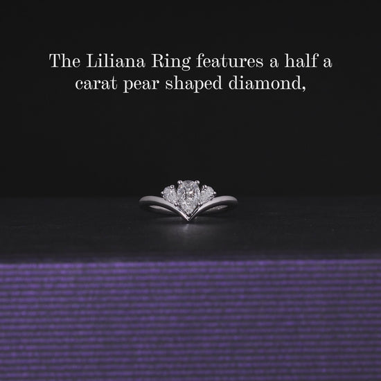 LILIANA - 18ct white gold pear shaped diamond engagement ring with pear shaped diamonds on the side