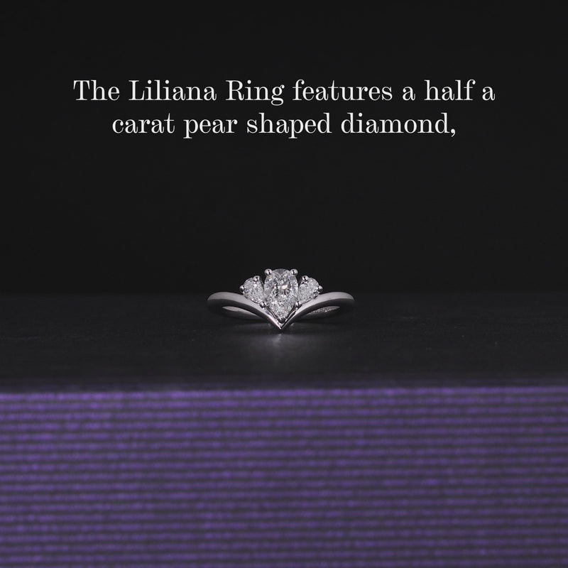 LILIANA - 18ct white gold pear shaped diamond engagement ring with pear shaped diamonds on the side