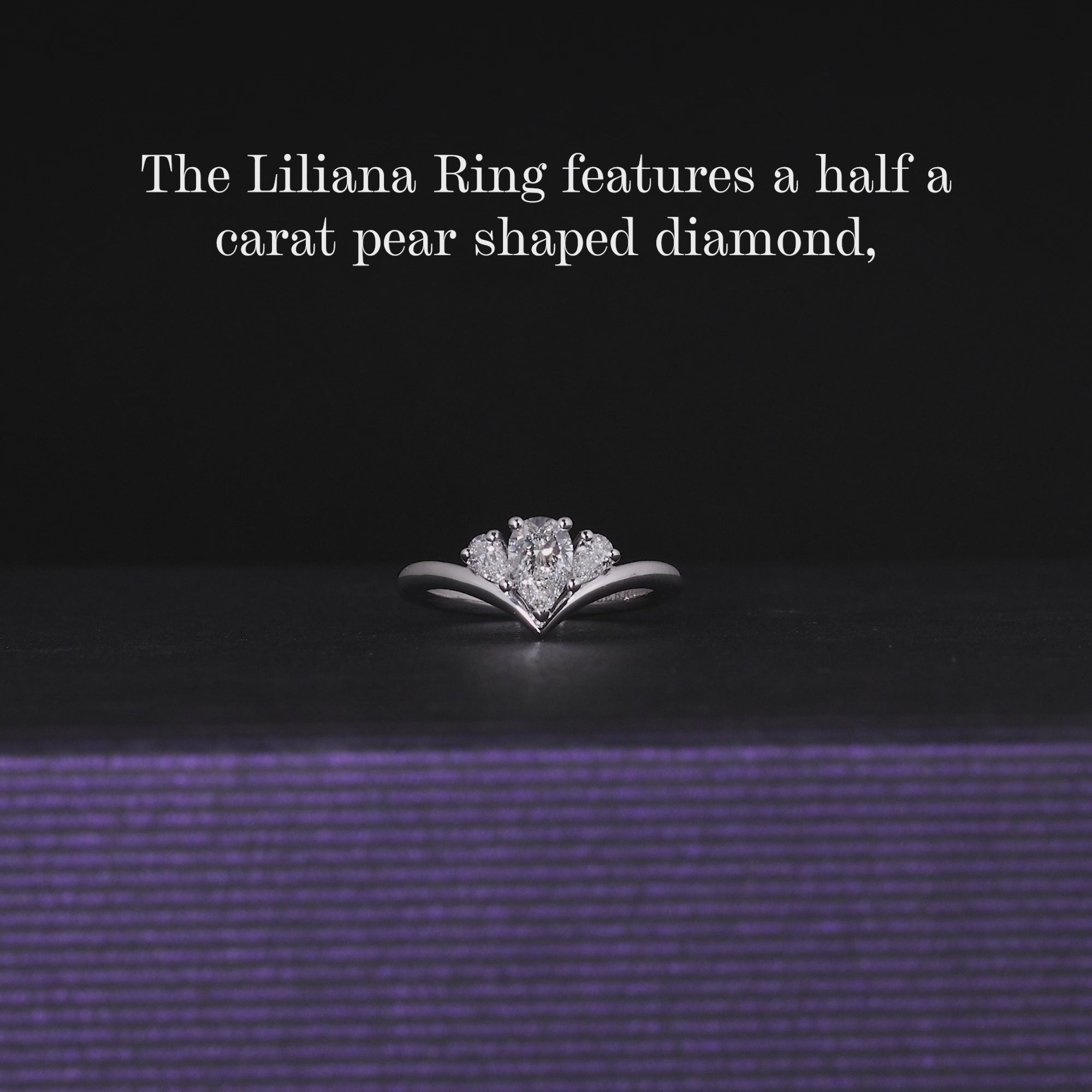 LILIANA - 18ct white gold pear shaped diamond engagement ring with pear shaped diamonds on the side