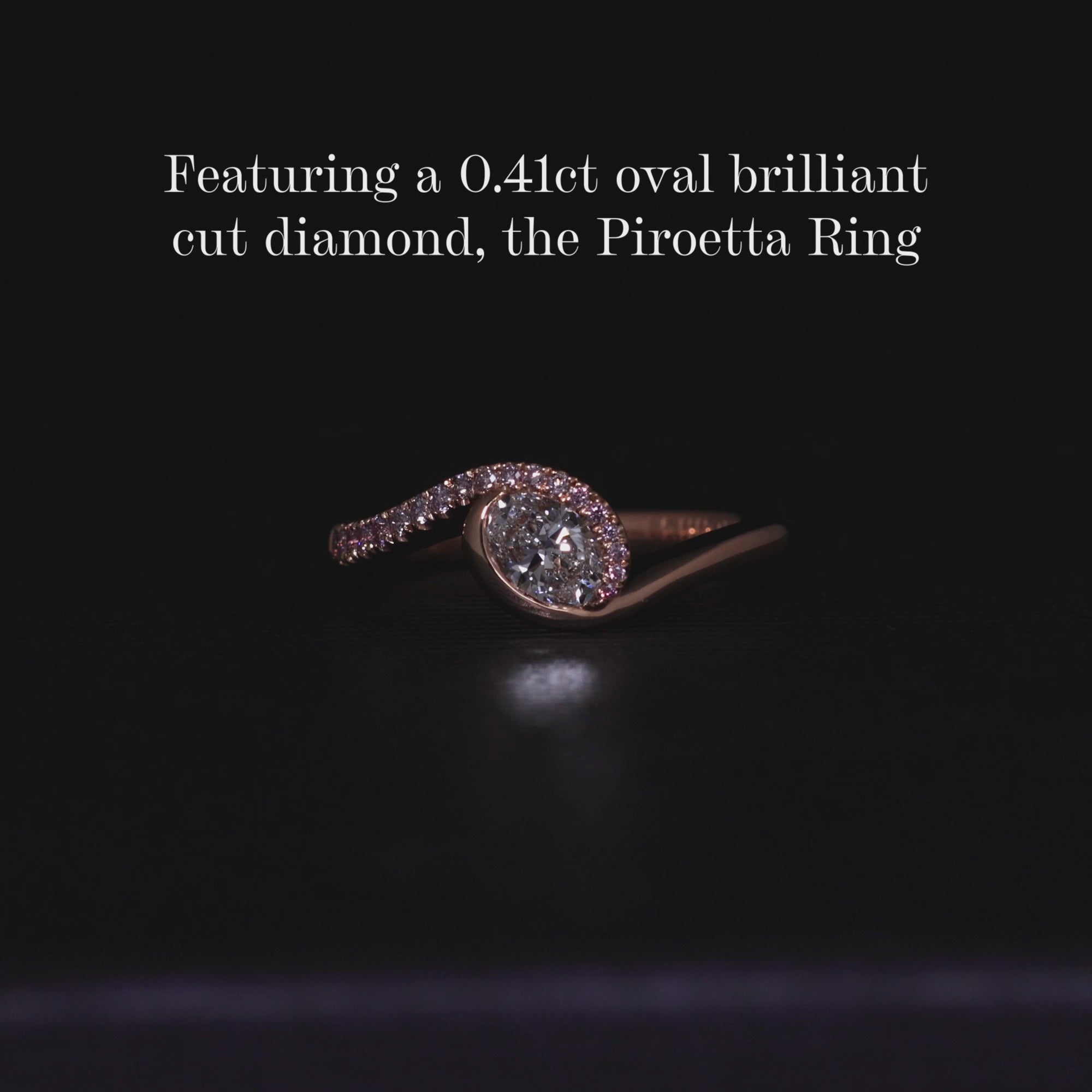 18ct rose gold oval brilliant cut diamond ring with Argyle RBC diamond band video