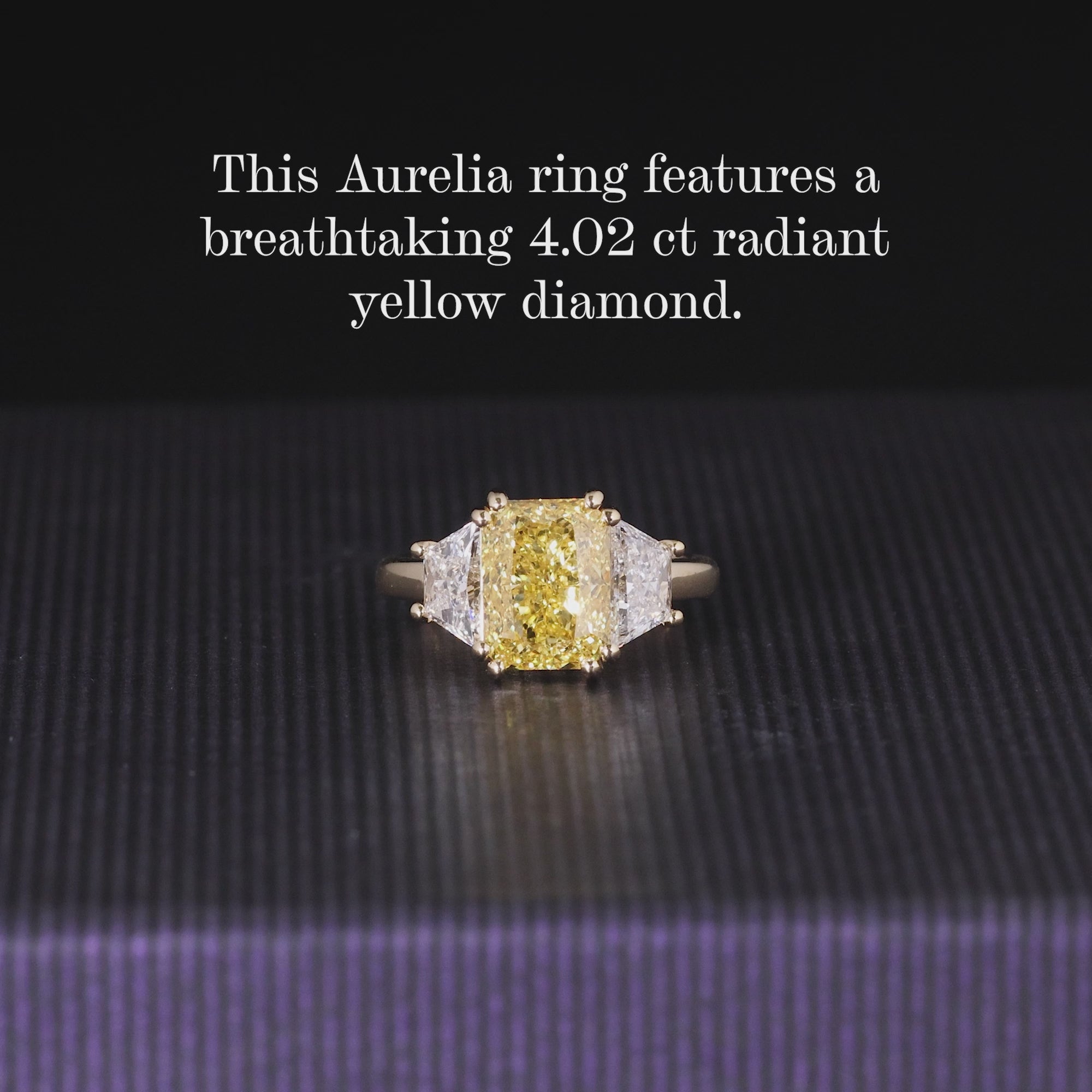 18ct yellow gold Fancy Vivid Yellow radiant LAB Grown diamond engagement ring with trapezoid Lab Grown diamonds 