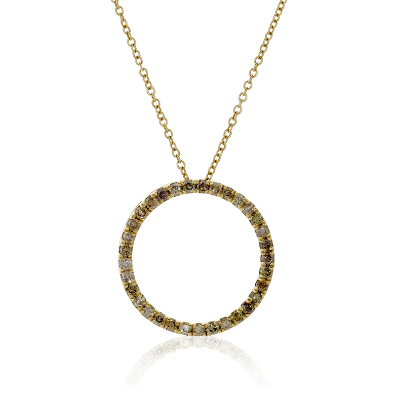 18ct Yellow gold Australian Cognac diamonds circle necklace