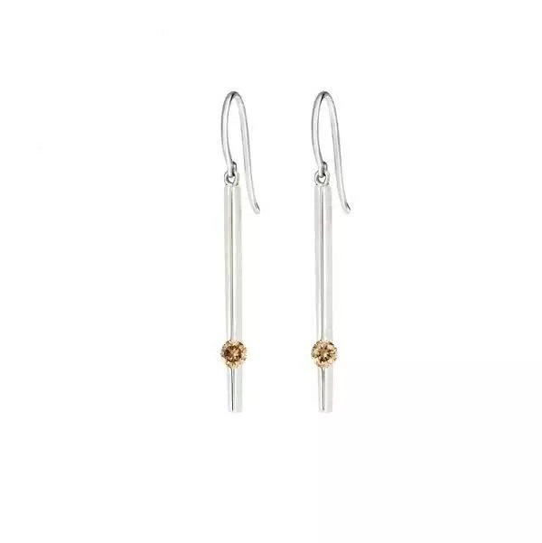 18ct White Gold Shepard Hook Cognac Diamond Drop Earrings