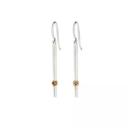 18ct White Gold Shepard Hook Cognac Diamond Drop Earrings
