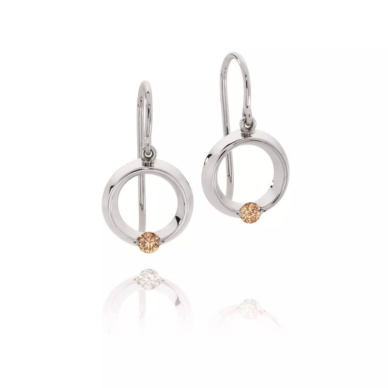 18ct White Gold Cognac Diamond Circle Shepherd’s Hook Earrings