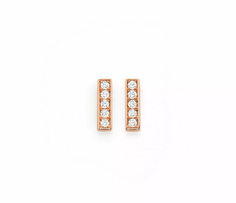 18ct rose gold diamond bar stud earrings