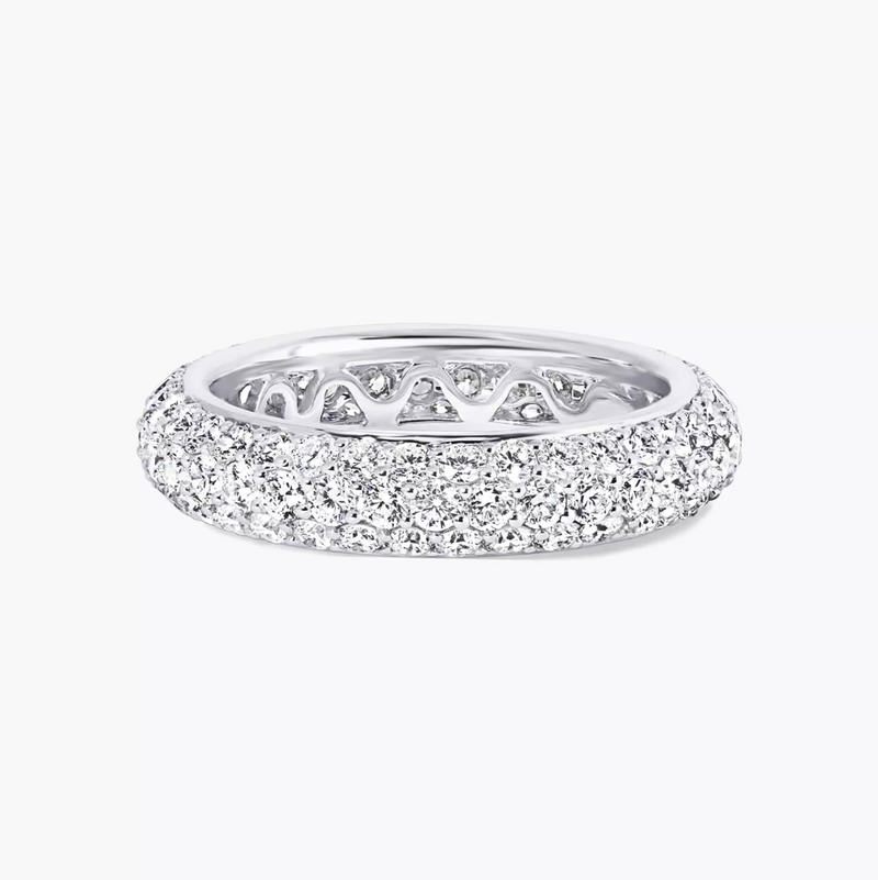 18ct white gold three row pave set round brilliant cut diamond ring